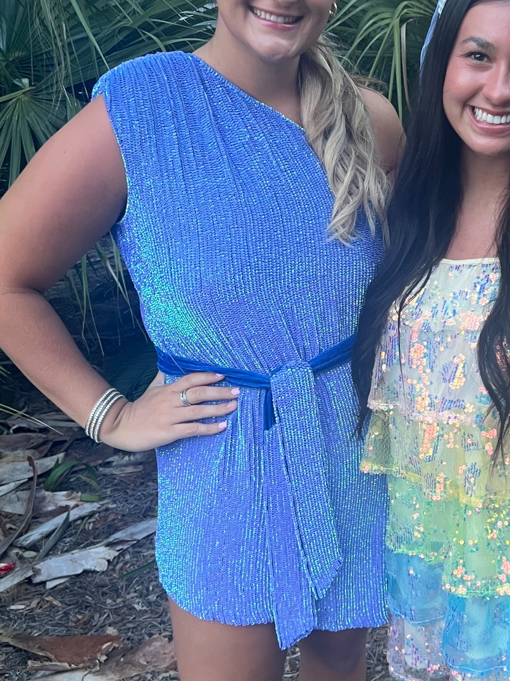 Retrofete Iridescent Lavender Sequin Dress One Shoulder Asymmetrical